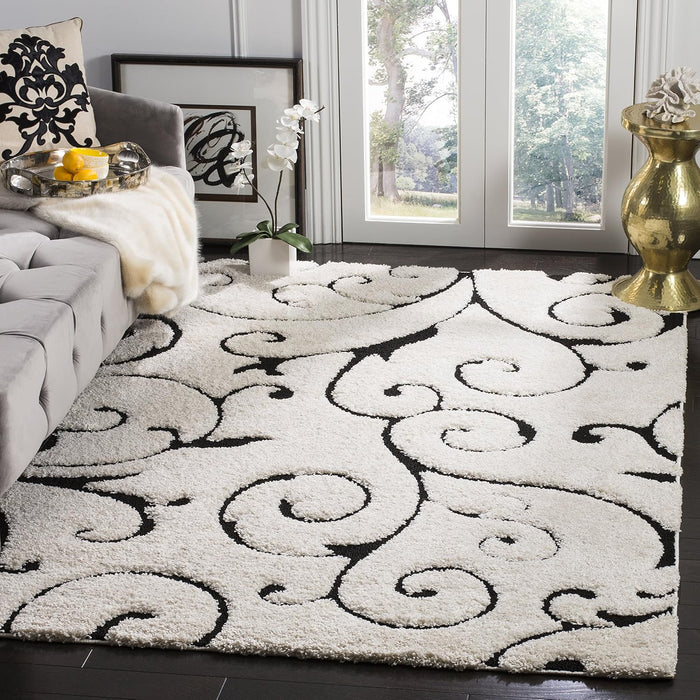 SAFAVIEH Florida Shag Rug 5'3"x7'6", Soft Plush Ivory & Black SG455-1290