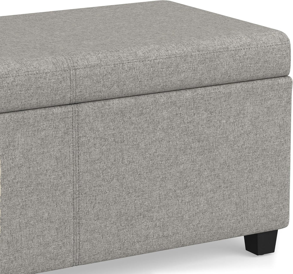 SIMPLIHOME Avalon 54" Wide Linen Look Fabric Storage Ottoman in Cloud Gr...