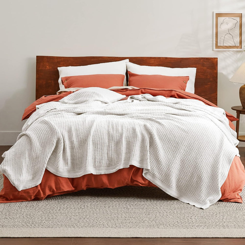 Bedsure 100% Cotton Blanket, Waffle Weave, King Size, White, 104"x90"