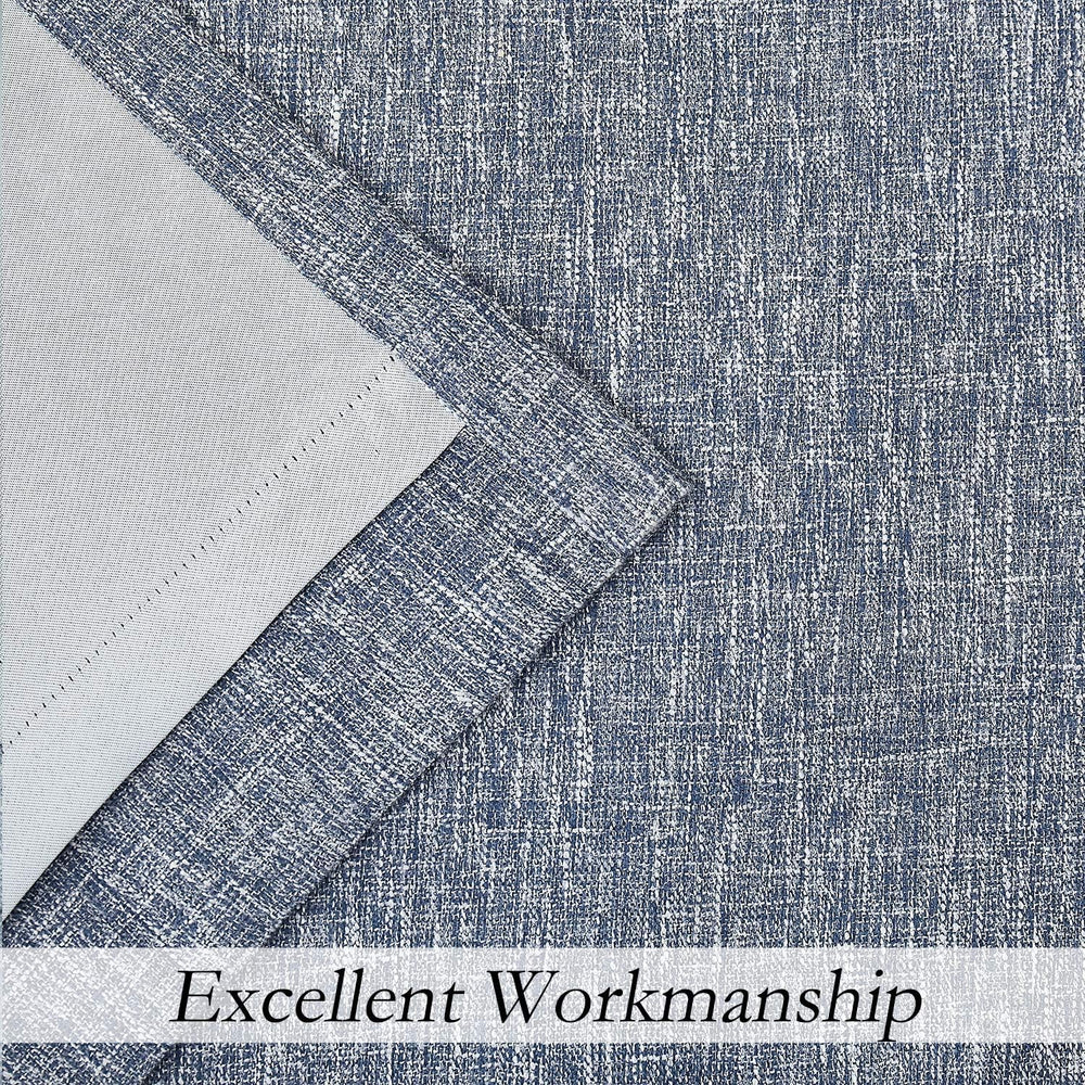 Navy Solid Full Blackout Curtain Heavy Linen Texture Window Treatment for Bed...
