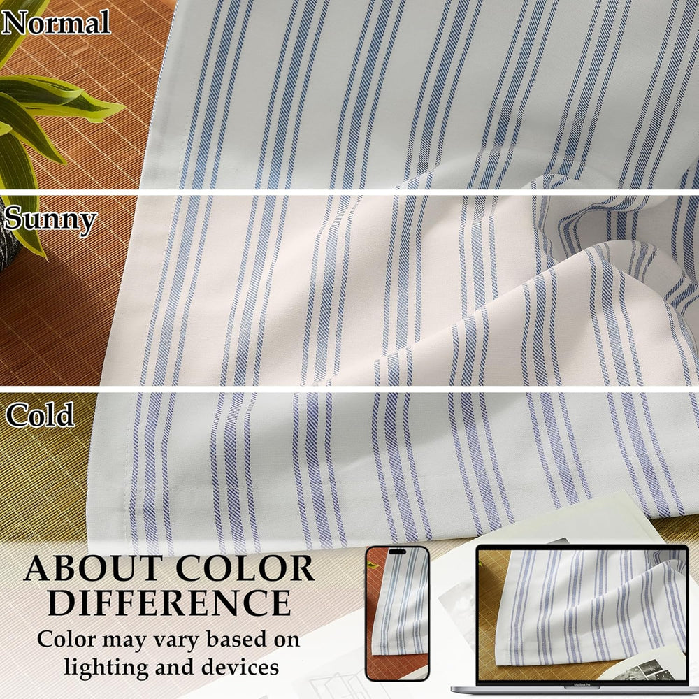 ZJDECOR 90 Inch Blue Striped Full Blackout Curtain Panels for Bedroom