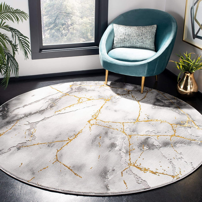 SAFAVIEH Craft Round Rug 6'7", Modern Grey & Gold CFT877F
