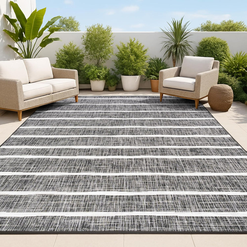 JONATHAN Y Berber Stripe Indoor Outdoor Area Rug 4X6 Black/Ivory, Colonia for...