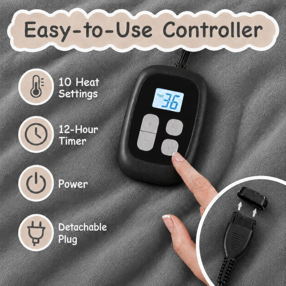 Soypipo Electric Heated Blanket King 90"x100" - Light Gray, ETL Cer...