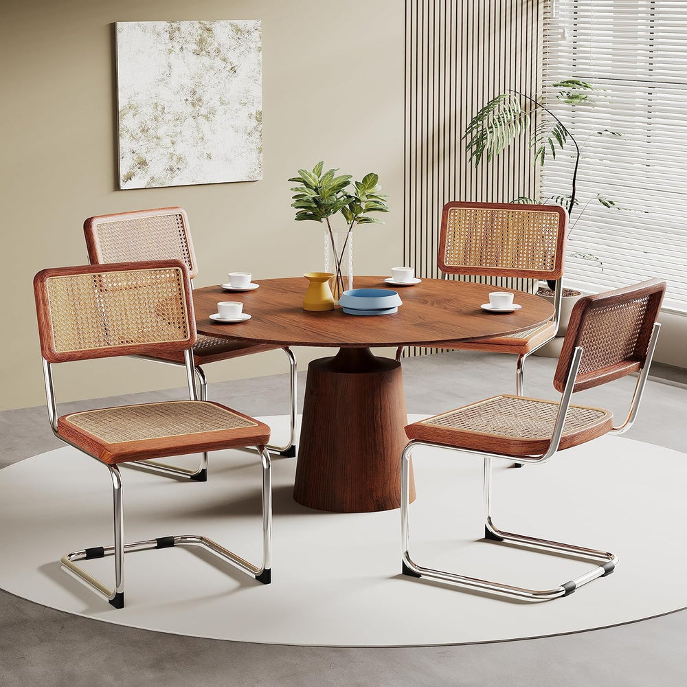 Alunaune Modern Mid Century Dining Chairs Set of 2, Upholstered Natural Ratta...