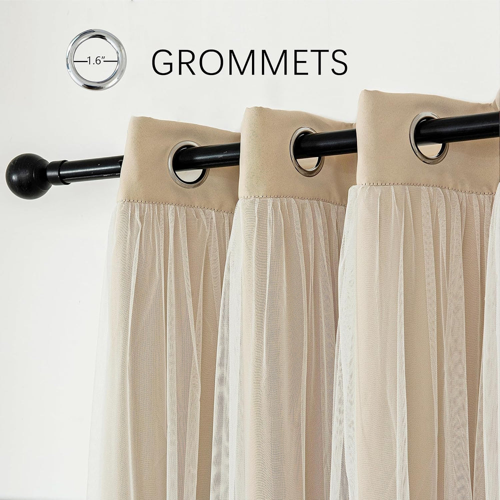 INLINAS Blackout Curtains with Sheer Overlay, Beige, 52x84 Inches