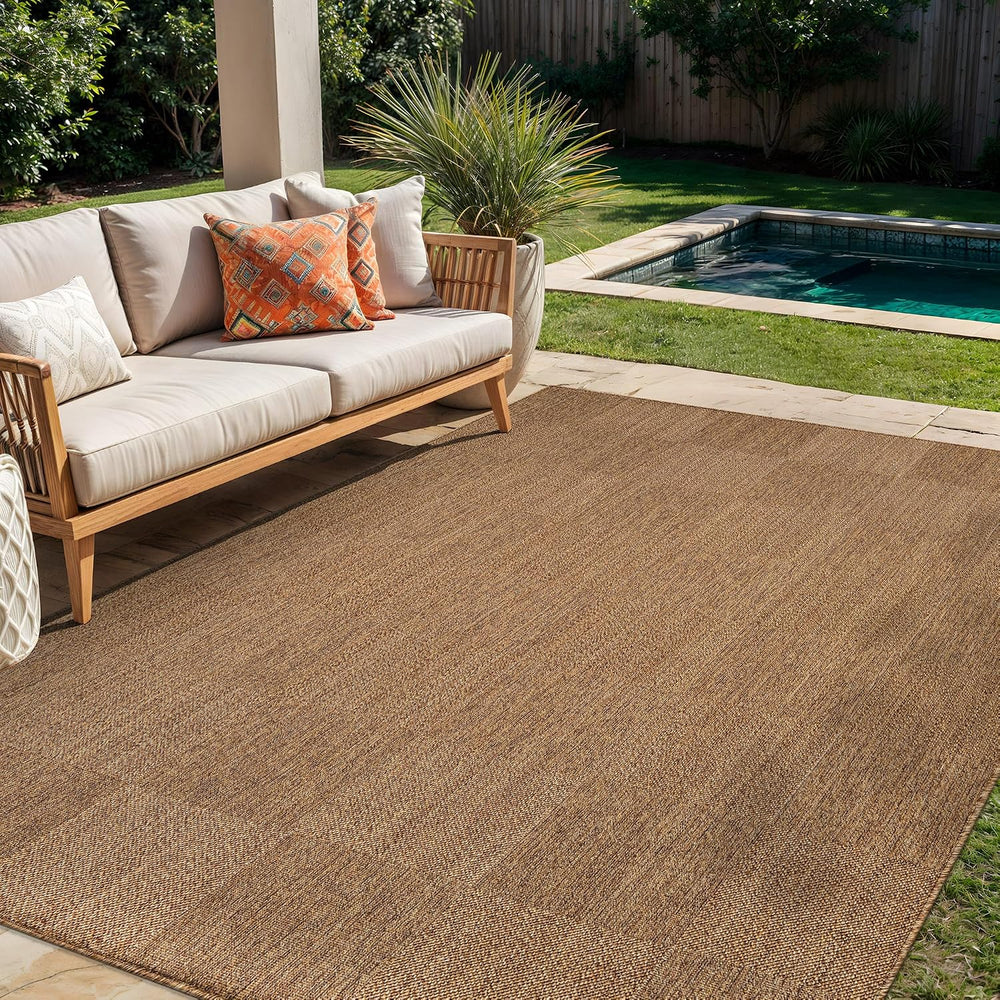 Rugshop Modern Checkered Boxes Indoor Outdoor Rug Natural/Jute 5' x 7'