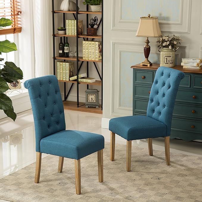 Roundhill Furniture Habit Solid Wood Tufted Parsons Dining Chair (Set of 2), ...