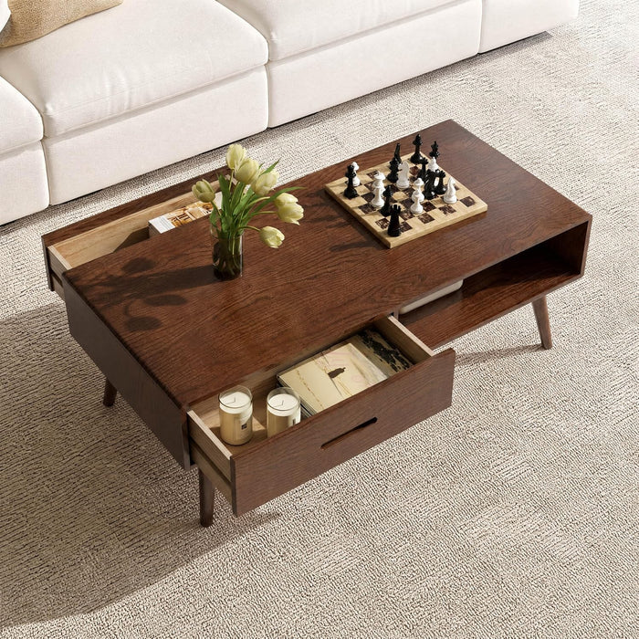 100% Oak Wood Coffee Table, Mid Century Modern Living Room Table
