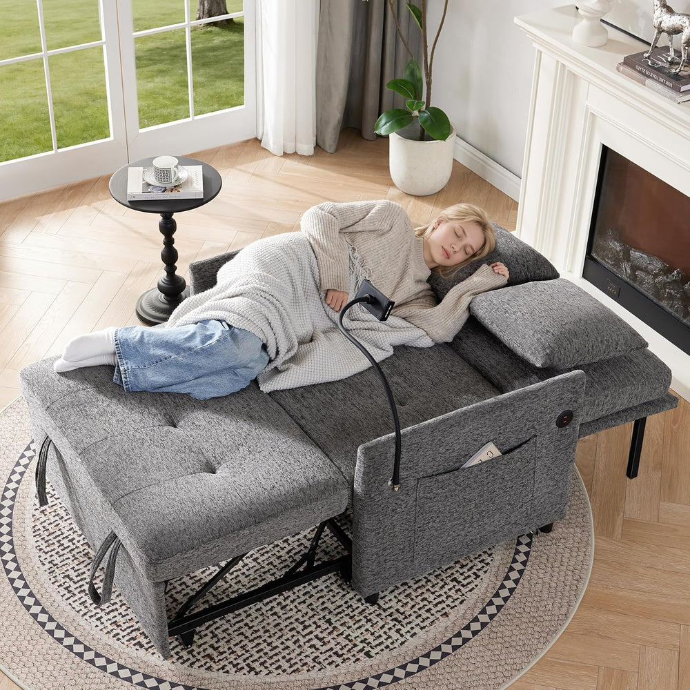 Loveseat Sleeper Sofa Convertible Sofa Bed, Pull out couch, Dark Grey