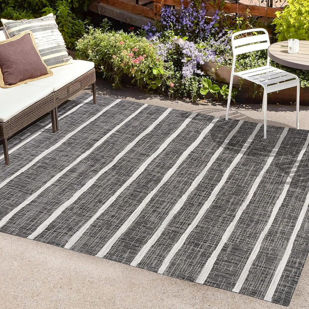 JONATHAN Y Berber Stripe Indoor Outdoor Area Rug 4X6 Black/Ivory, Colonia for...