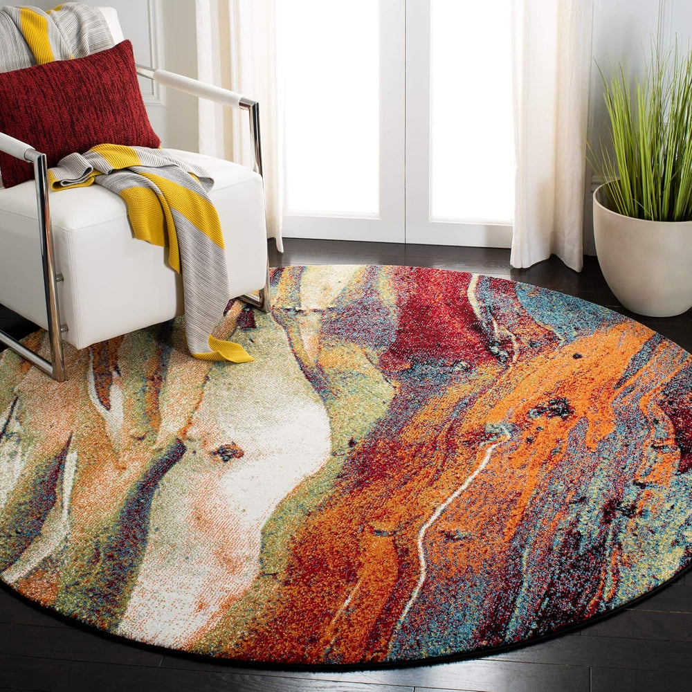 SAFAVIEH Glacier Collection Area Rug - 7'8" Round, Red & Green, ...