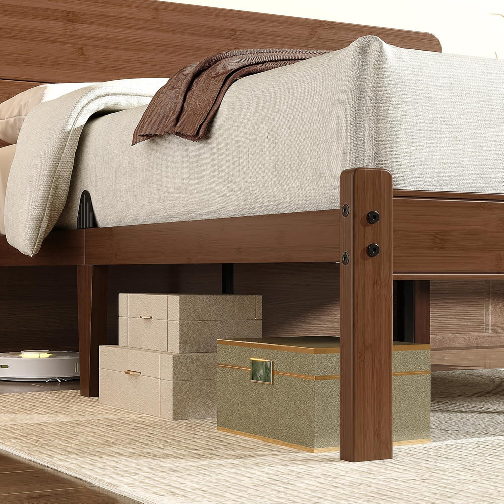 14" Solid Bamboo Wood Queen Bed Frames with Headboard, Brown