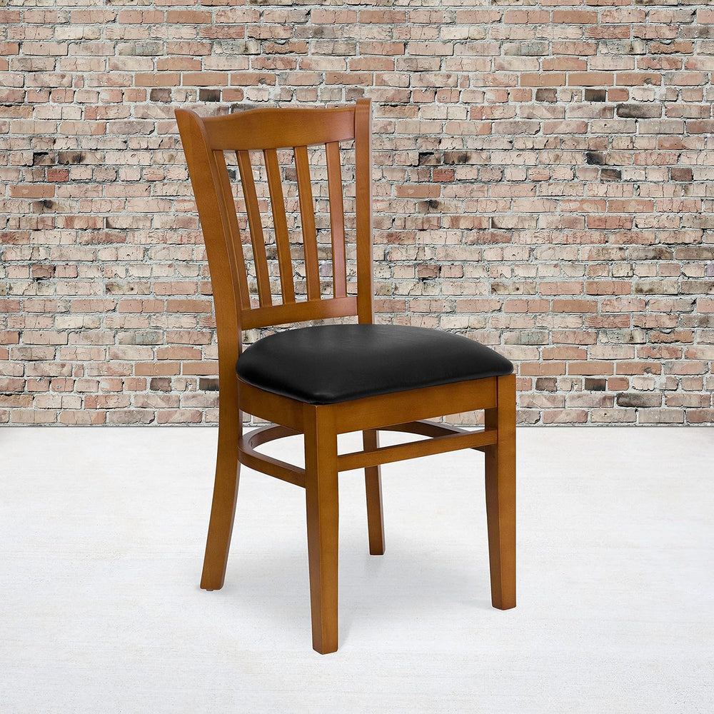 EMMA + OLIVER Black Vertical Slat Back Cherry Wood Chair