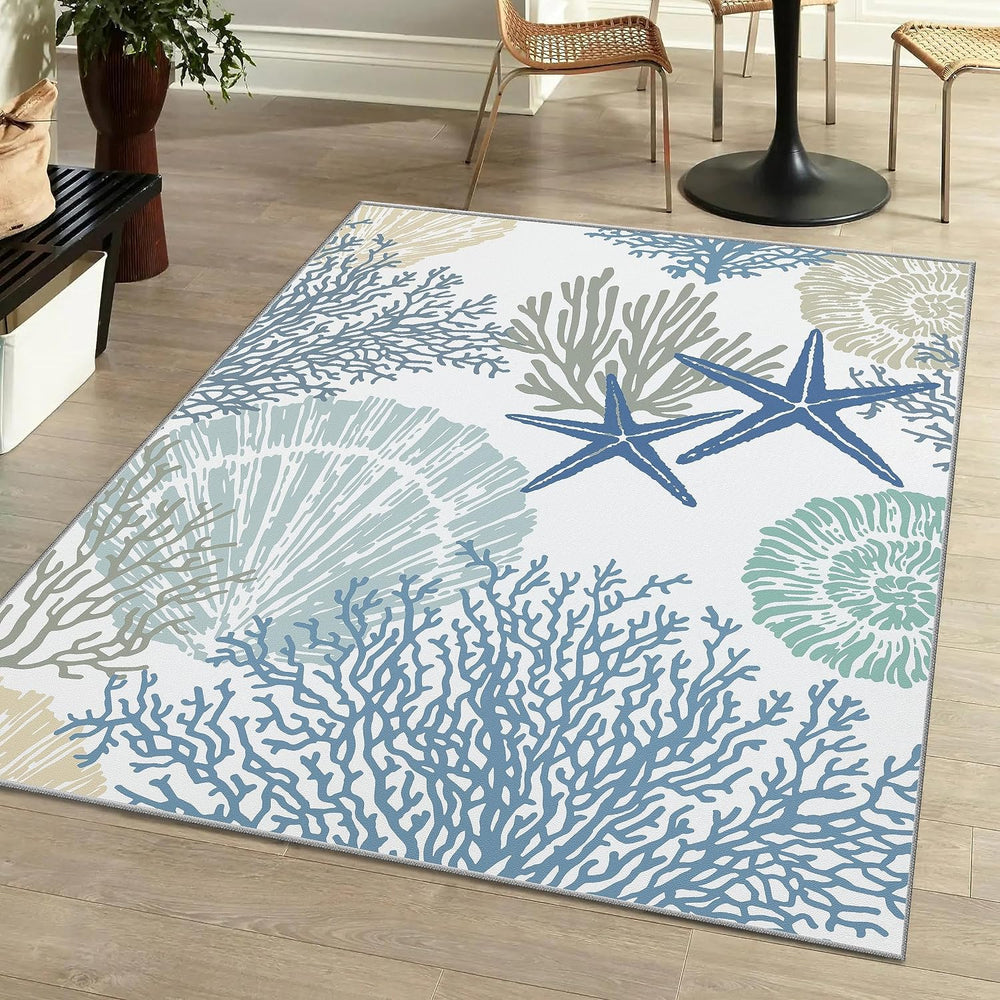 Tritard 6x9 Coastal Rug for Living Room, Machine Washable Bedroom Rug, Blue