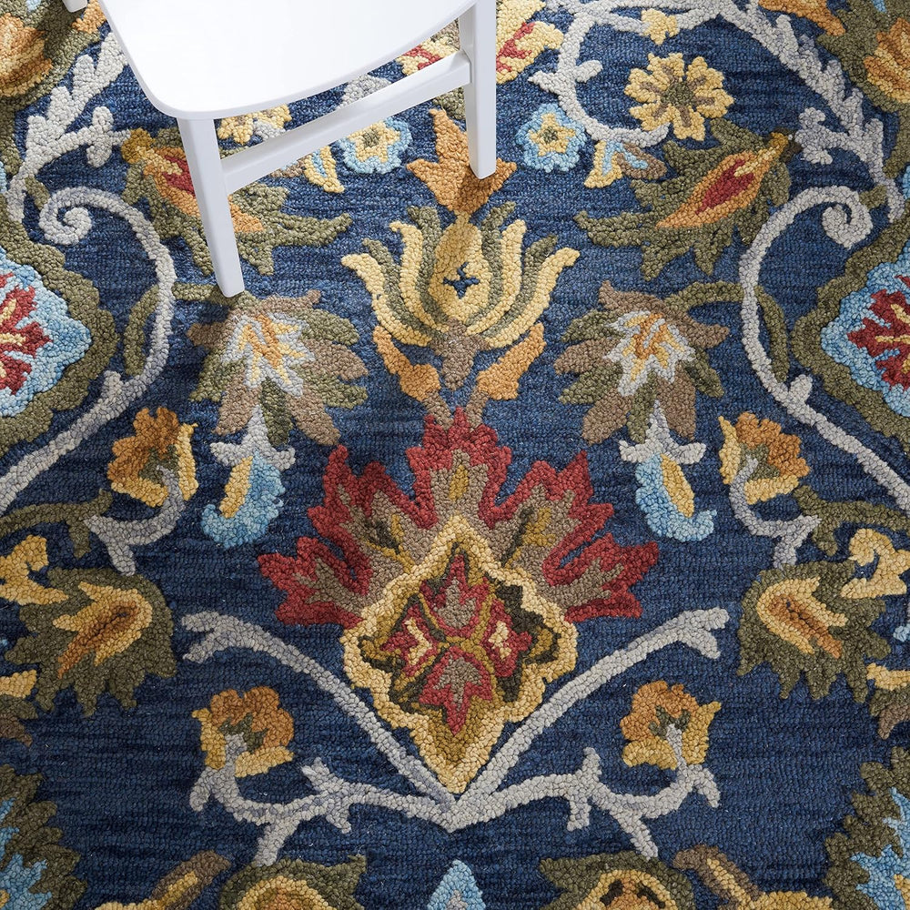 SAFAVIEH Blossom Wool Area Rug 8'x10', Traditional Navy & Multi B...
