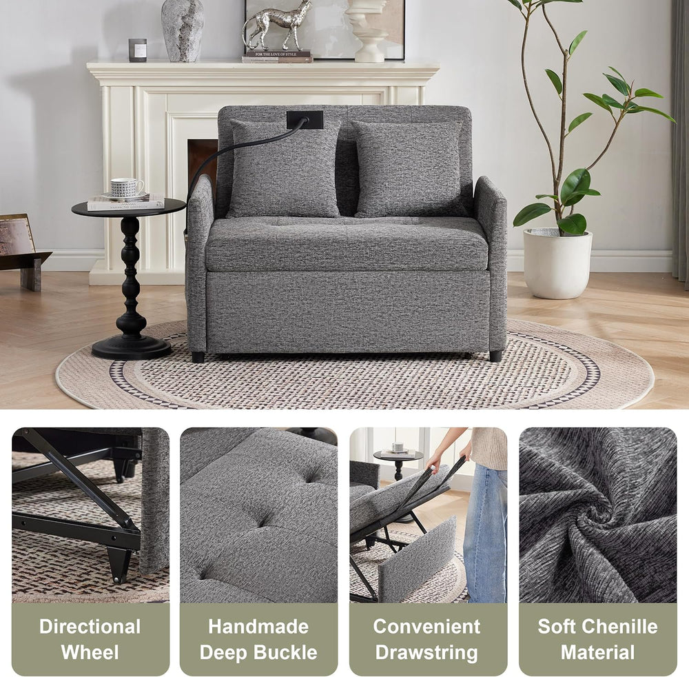 Loveseat Sleeper Sofa Convertible Sofa Bed, Pull out couch, Dark Grey