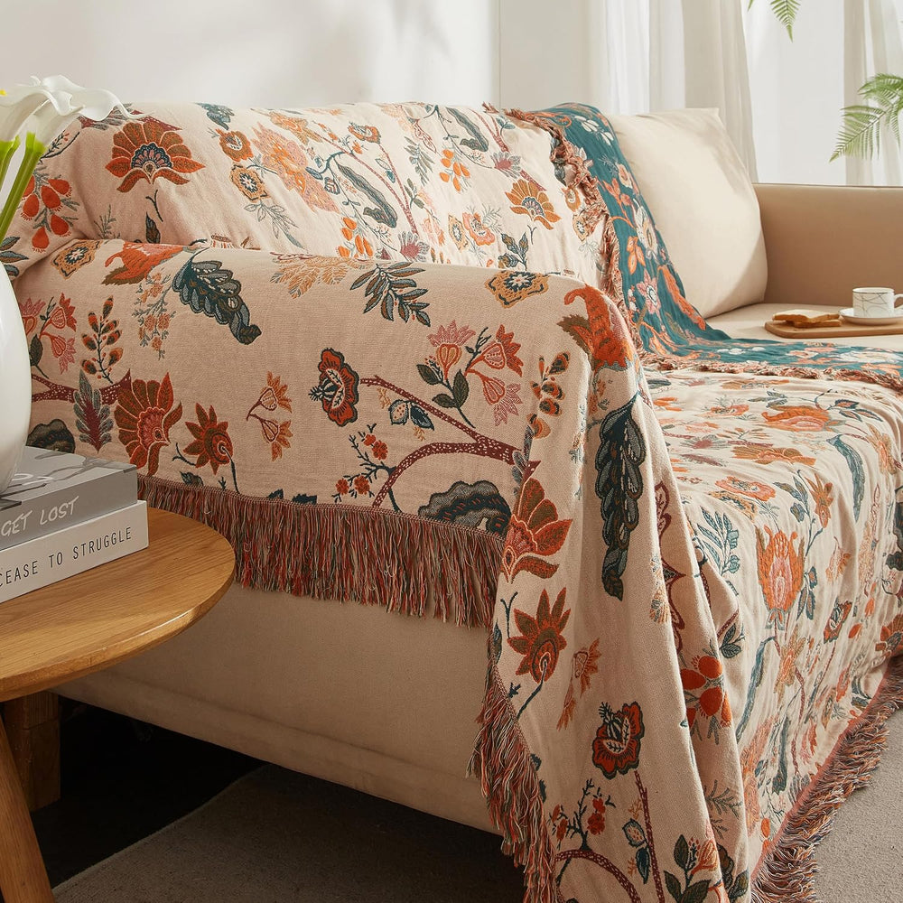 Boho Throw Blanket for Bed 60”x80”, 100% Cotton Blanket for Couch Sofa