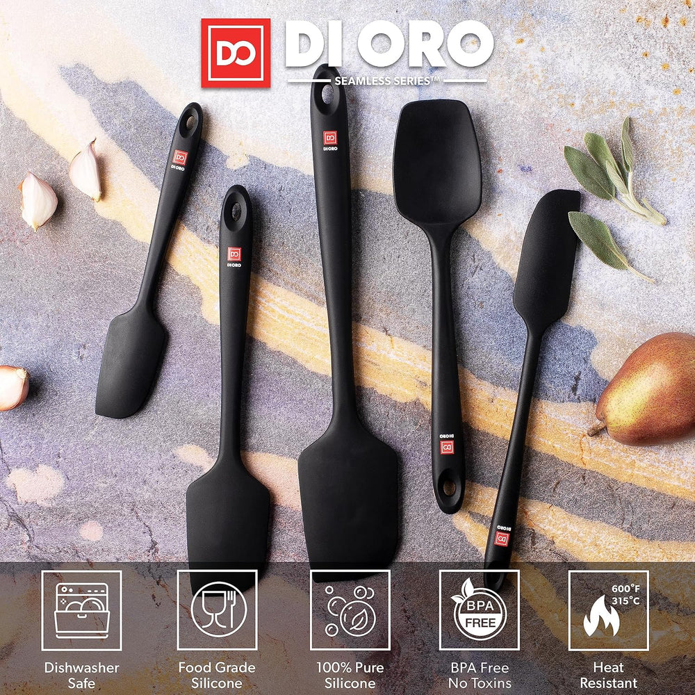 DI ORO Silicone Spatula Set - 600F Heat Resistant, 5-Pc Black