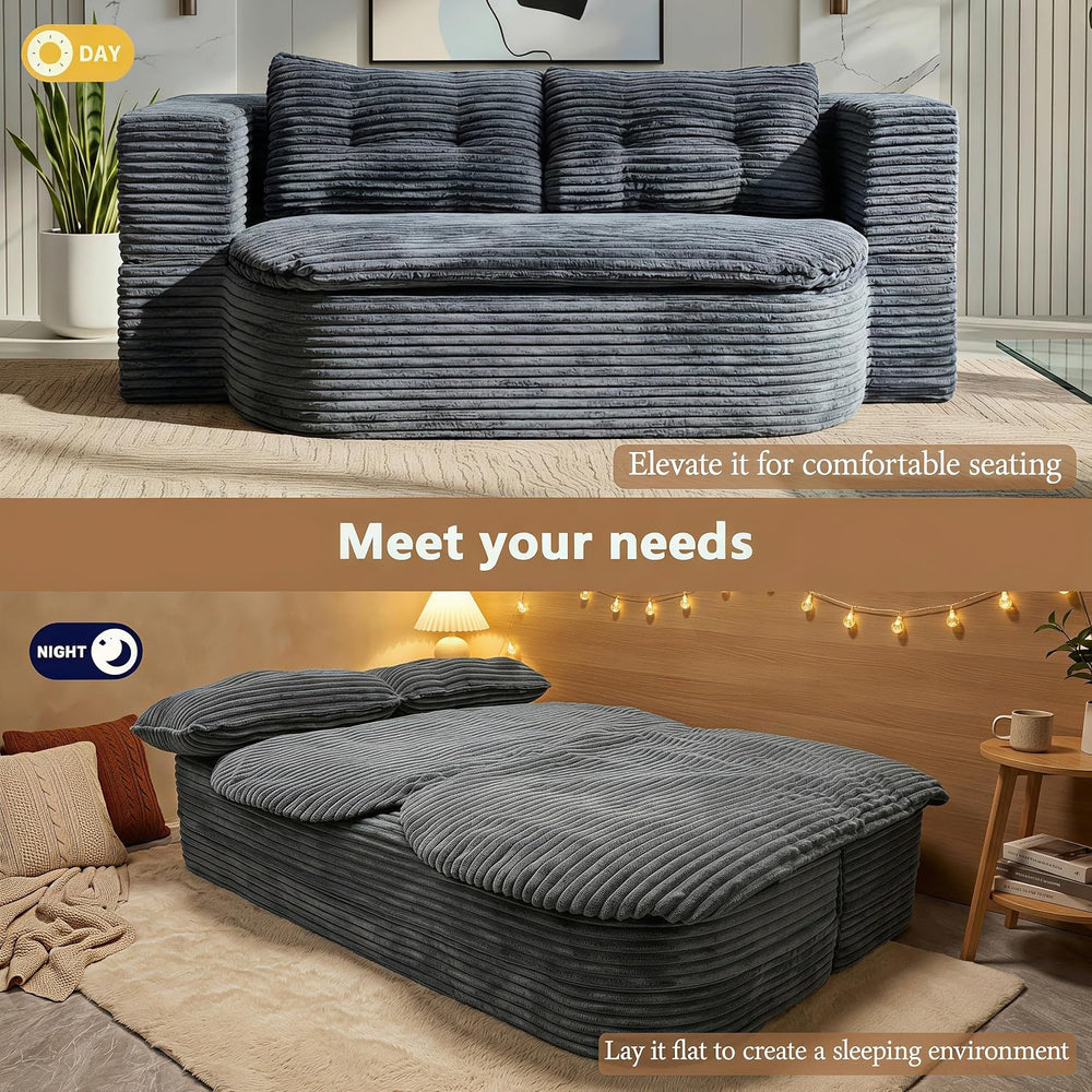 78.7" Futon Sofa Bed, Memory Foam Convertible Couch, Dark Gray