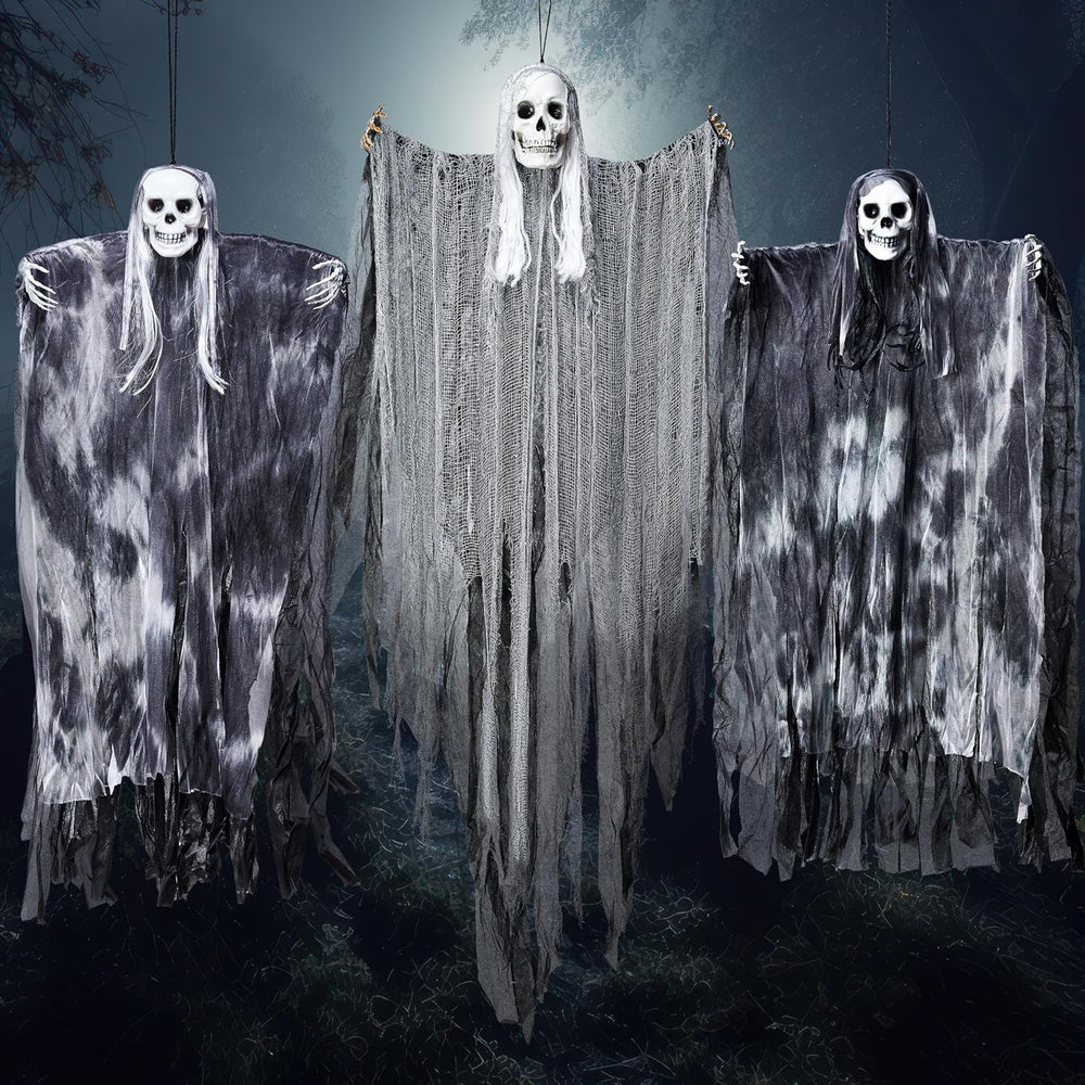 JOYIN 3 Pcs Hanging Halloween Skeleton Ghosts Decorations Outdoor, Grim Reape...