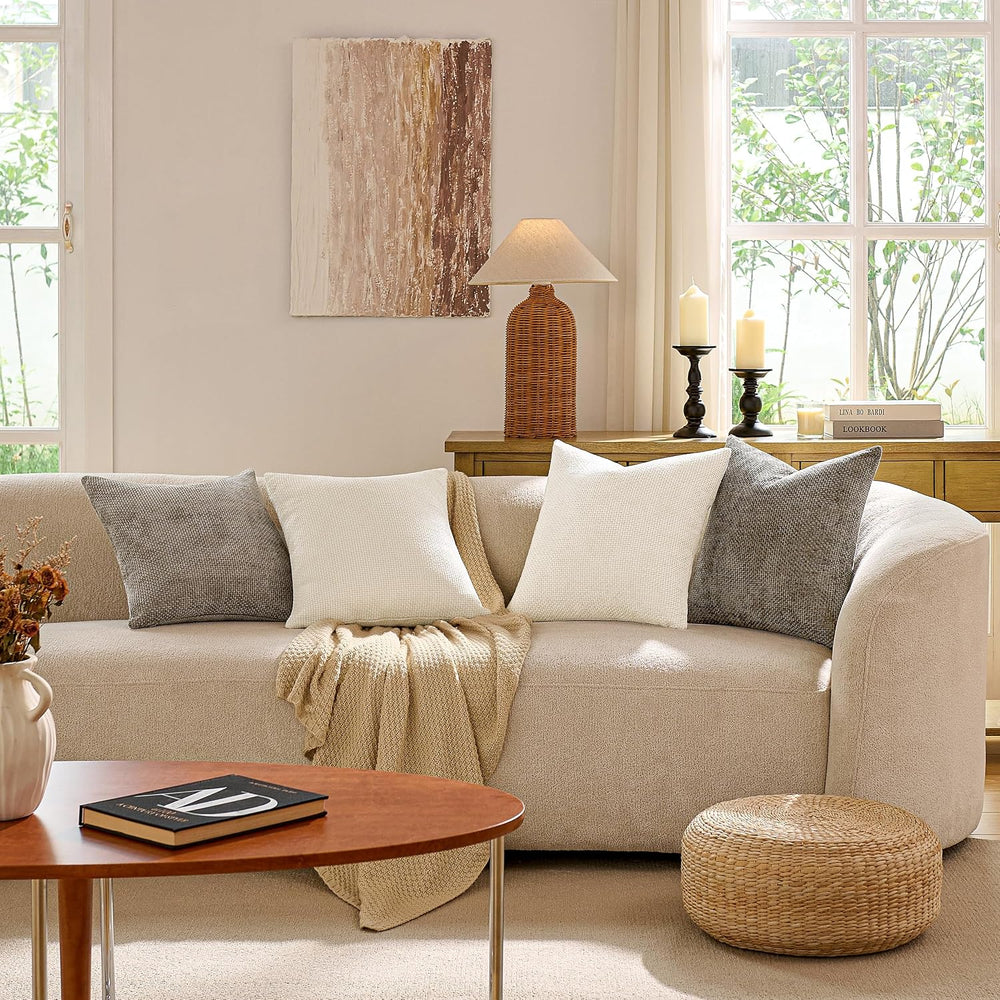 Couch Throw Pillow Covers 18x18 Inch Pack of 4 Neutral Light Brown Soft Decor...