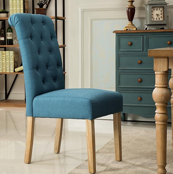 Roundhill Furniture Habit Solid Wood Tufted Parsons Dining Chair (Set of 2), ...