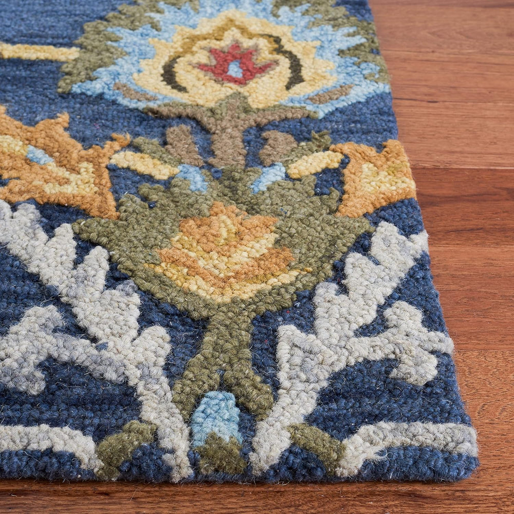 SAFAVIEH Blossom Wool Area Rug 8'x10', Traditional Navy & Multi B...