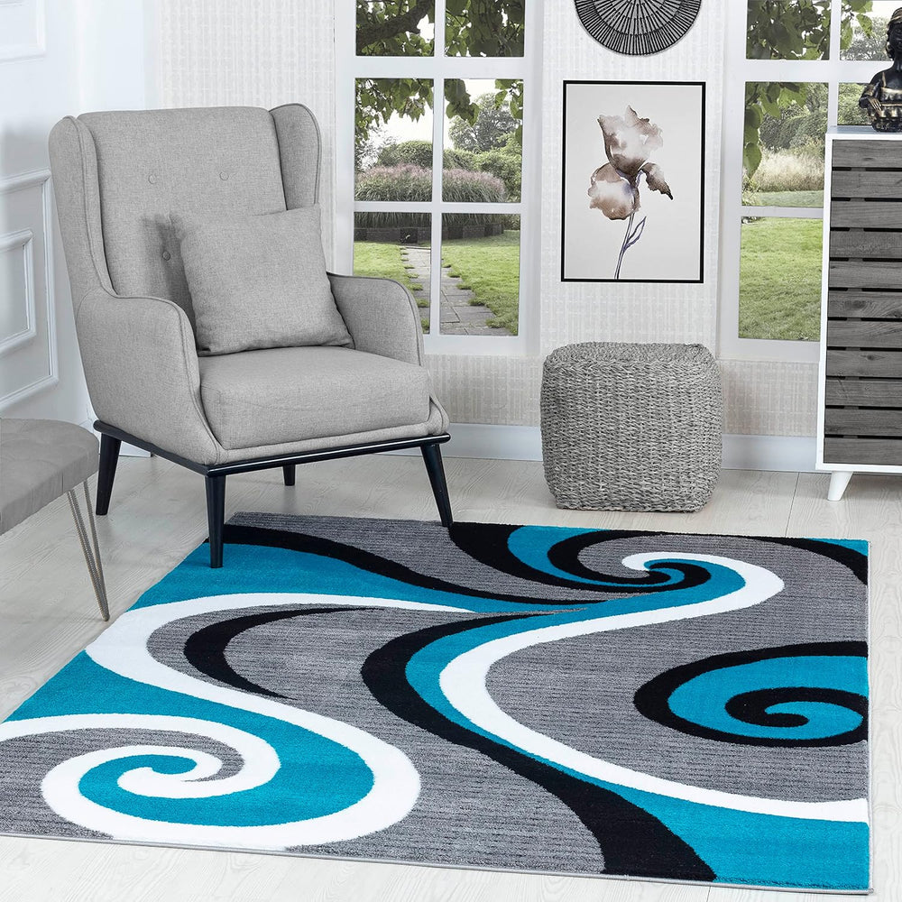 GLORY RUGS Modern Area Rug Swirls Carpet Bedroom Living Room Contemporary Din...