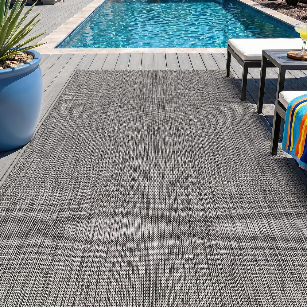 Outdoor Rug 8x10 Gray Washable Outside Rugs for Patios Porches Solid Modern W...