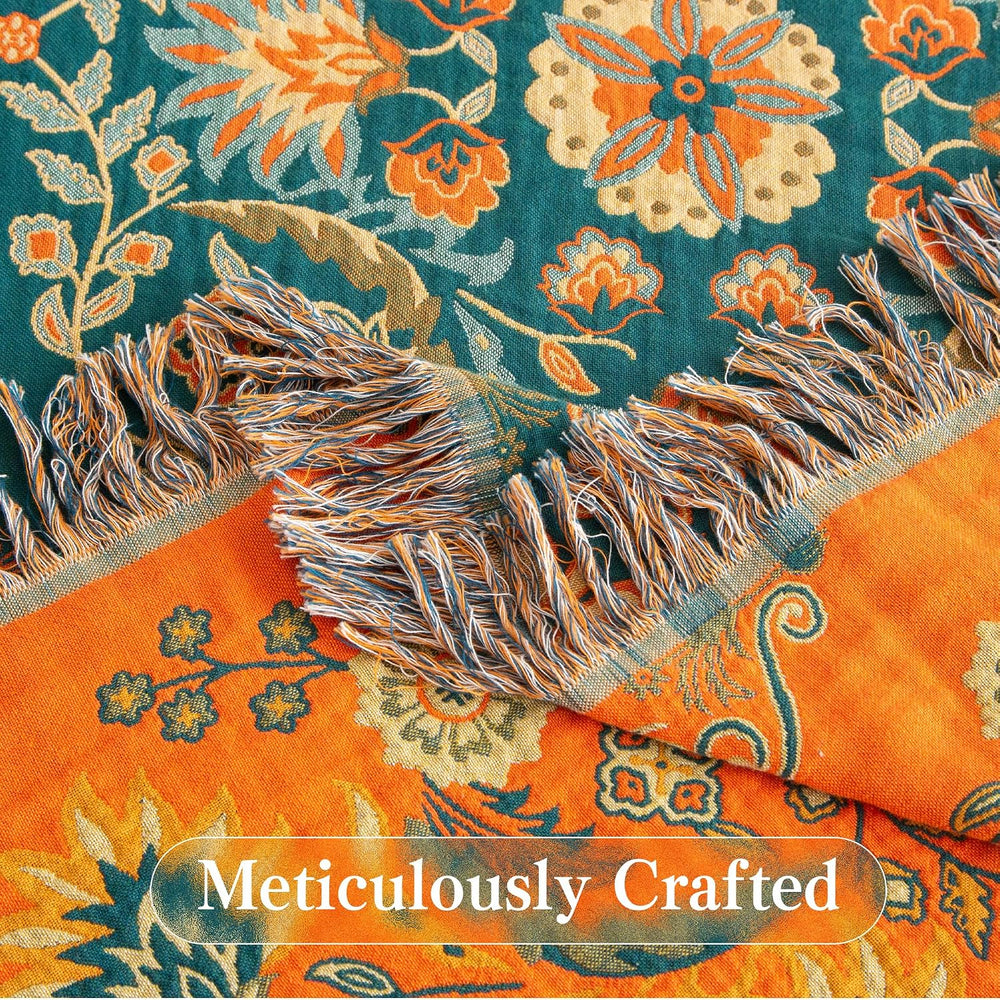 Phuryllic Boho Throw Blanket Twin Size, Soft Cozy Cotton Muslin Quilt Blanket...