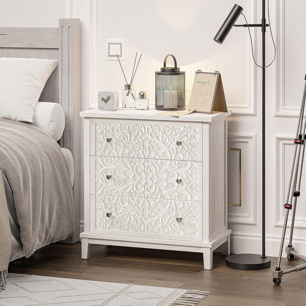 COZAYH 3-Drawer Fully-Assembled Flower Motif Dresser, Set of 2 Nightstand for...