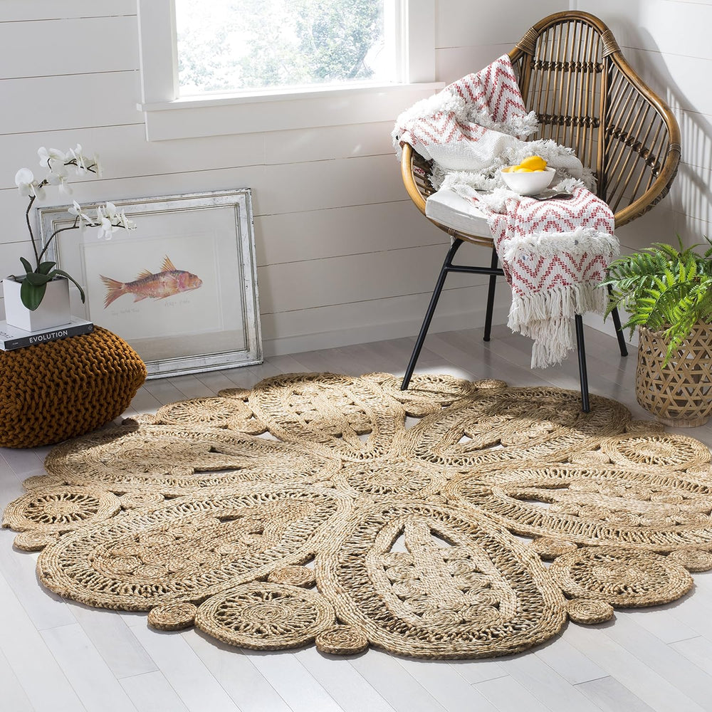SAFAVIEH Natural Fiber Jute Round Rug 6', Boho Natural NF360A