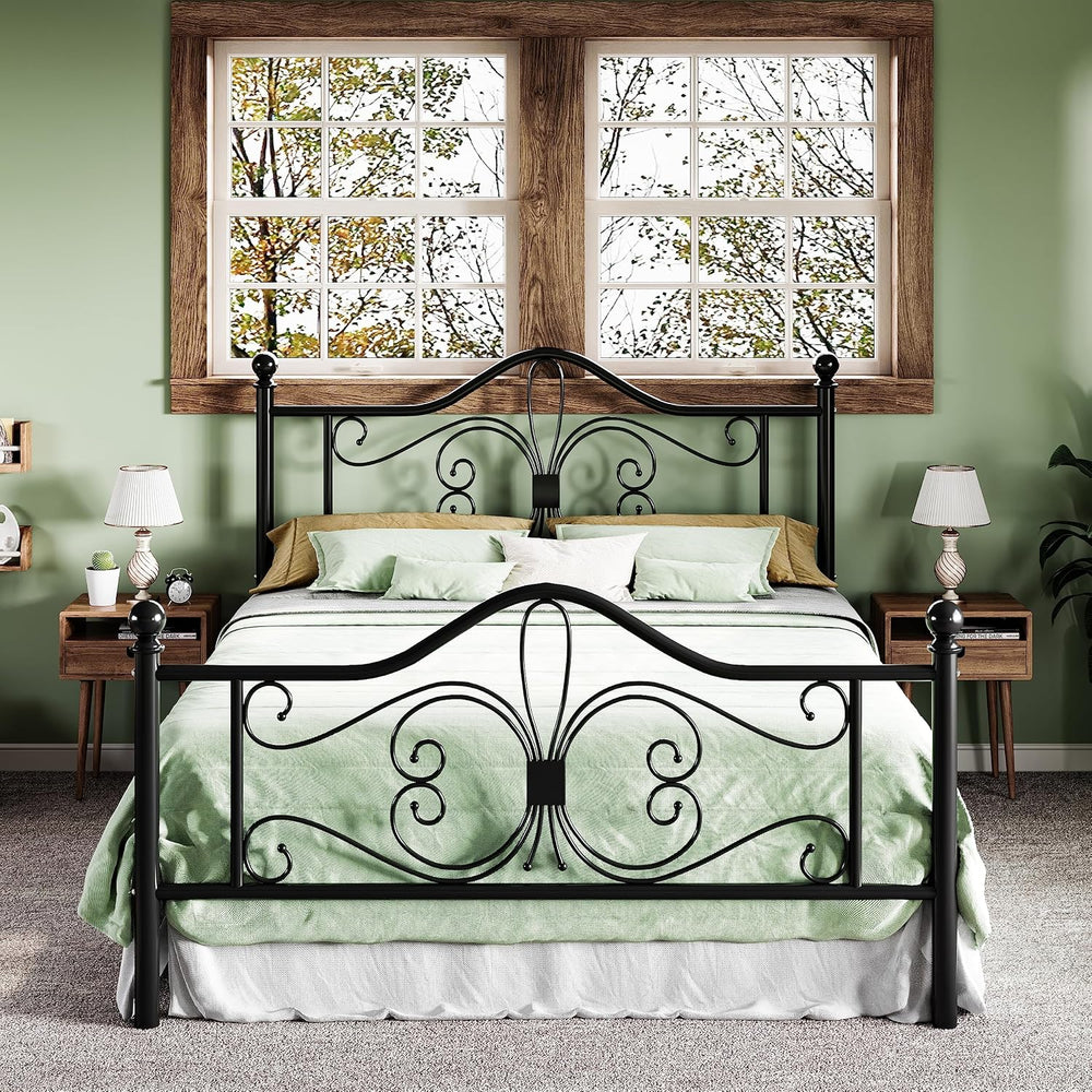 Allewie Metal Full Platform Bed Frame, Butterfly Pattern Design, Black
