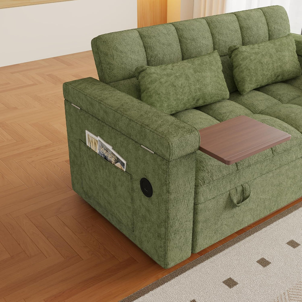 65" Sleeper Sofa Bed with USB Charging Ports, Chenille Futon Loveseat