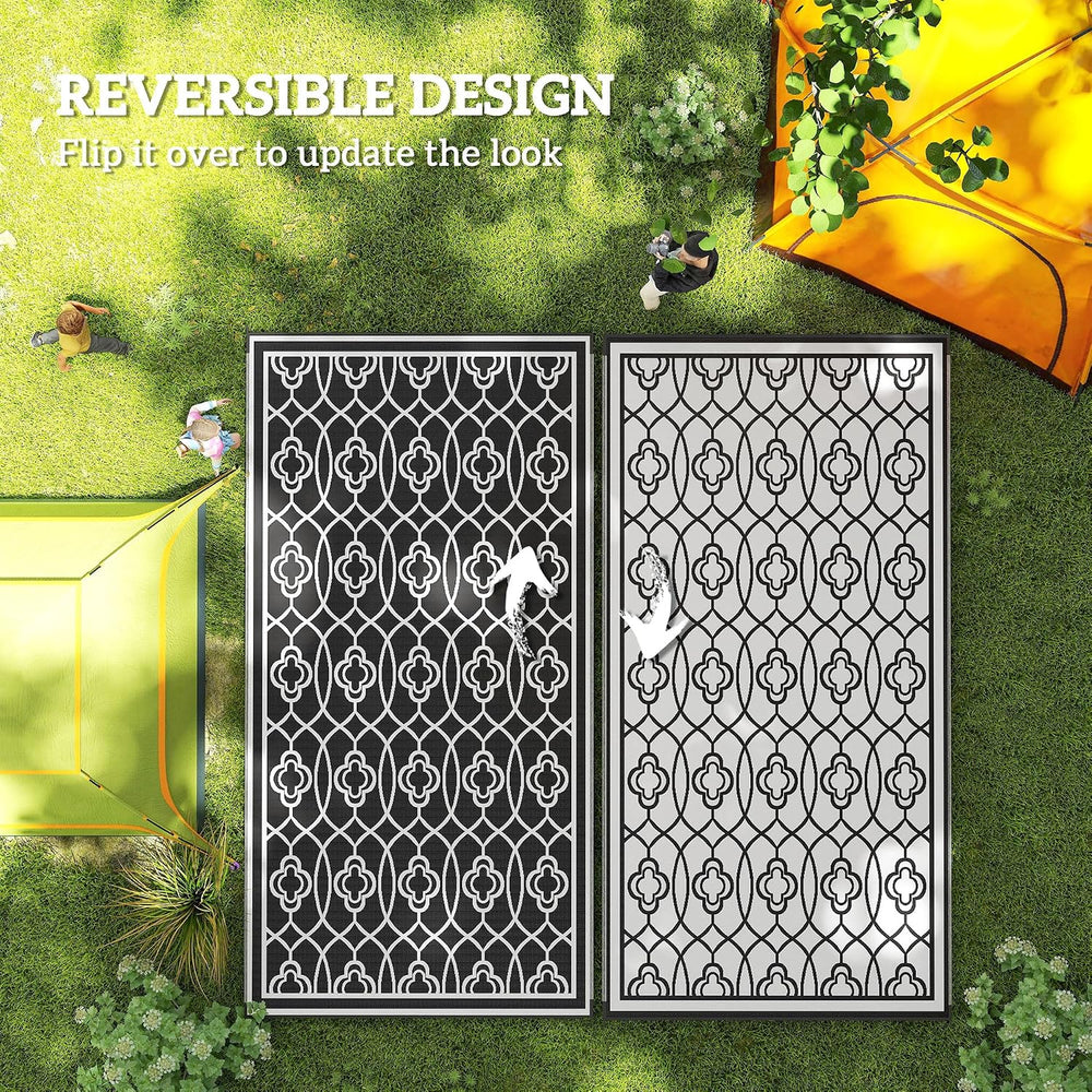 Outsunny Outdoor Rug for Patio Waterproof 9' x 18' Black & White ...