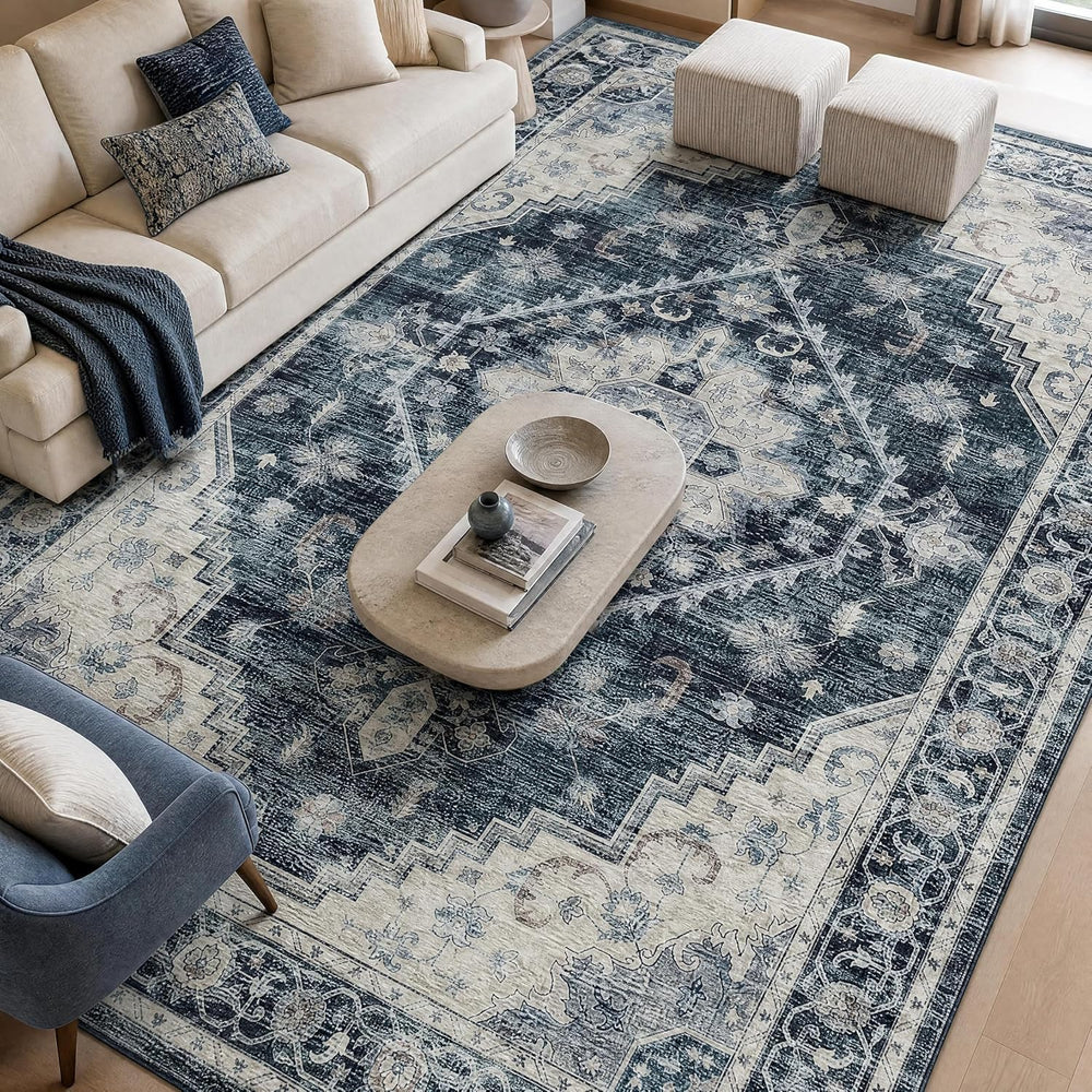 Garvee Navy Blue Boho 6x9 Area Rug for Bedroom Living Room