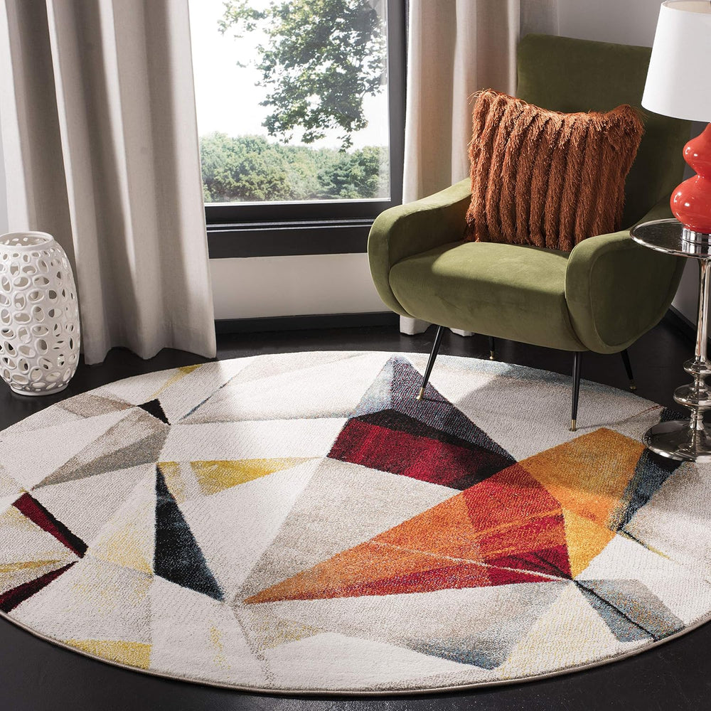 SAFAVIEH Porcello Collection Area Rug - 12' Round, Light Grey & Orang...