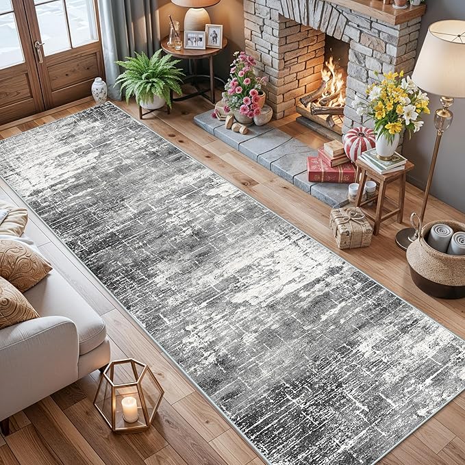 Washable 12ft Kitchen Area Rug: Abstract Entryway Rug Runner Soft Bedroom