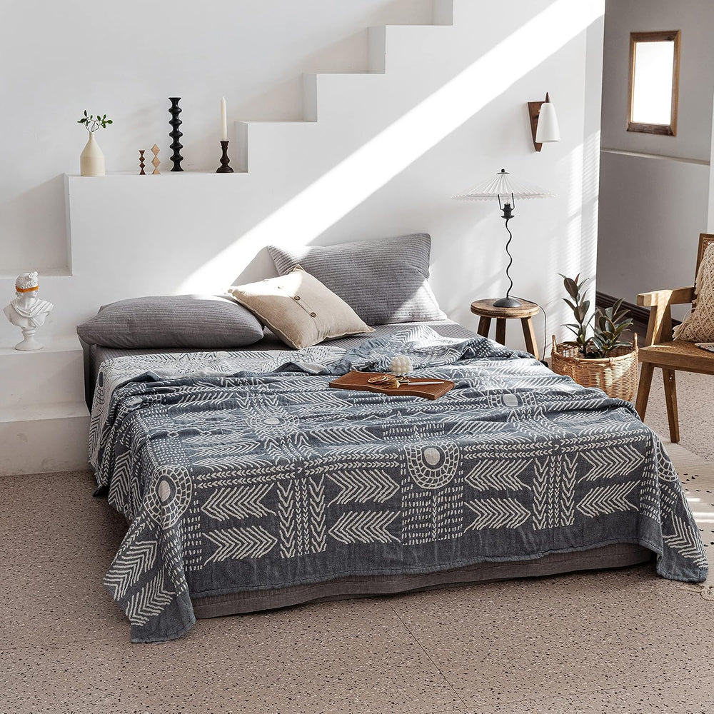 MEJU Indian Boho Muslin Lightweight Summer Blanket for Bed Sofa Couch, 100% C...