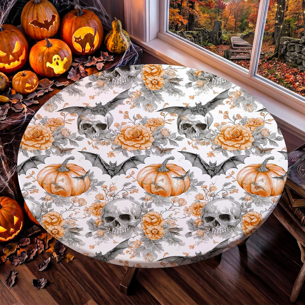 Halloween Tablecloth Round Fitted Table Cloth for 54"-58" Tables