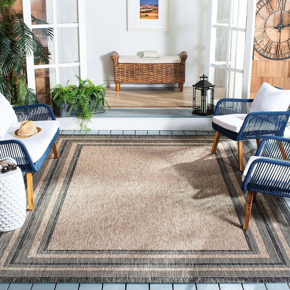 SAFAVIEH Courtyard Outdoor Square Rug 7'10", Natural & Black CY8...