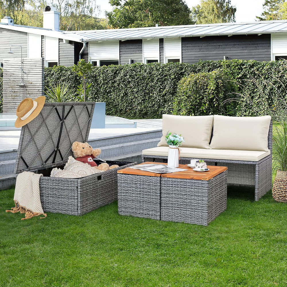 Devoko Outdoor Daybed Set Patio Day Bed,Rattan Lounge Bed