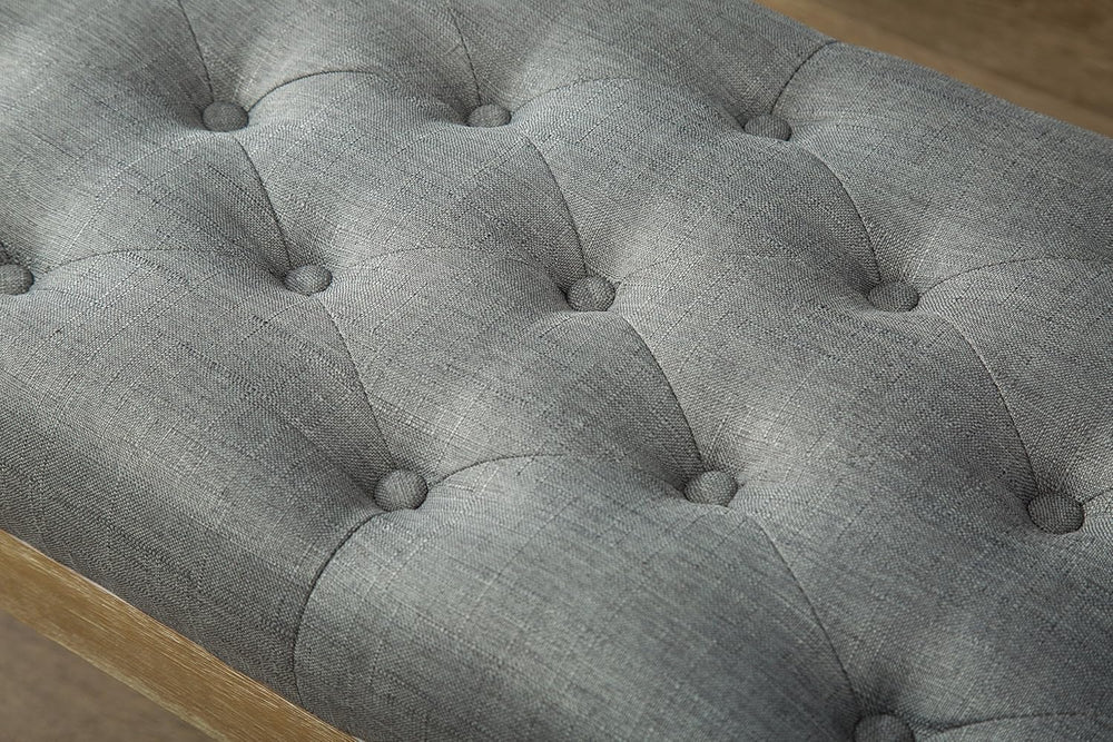 Roundhill Furniture Habit Solid Wood Button Tufted Dining Bench, Grey