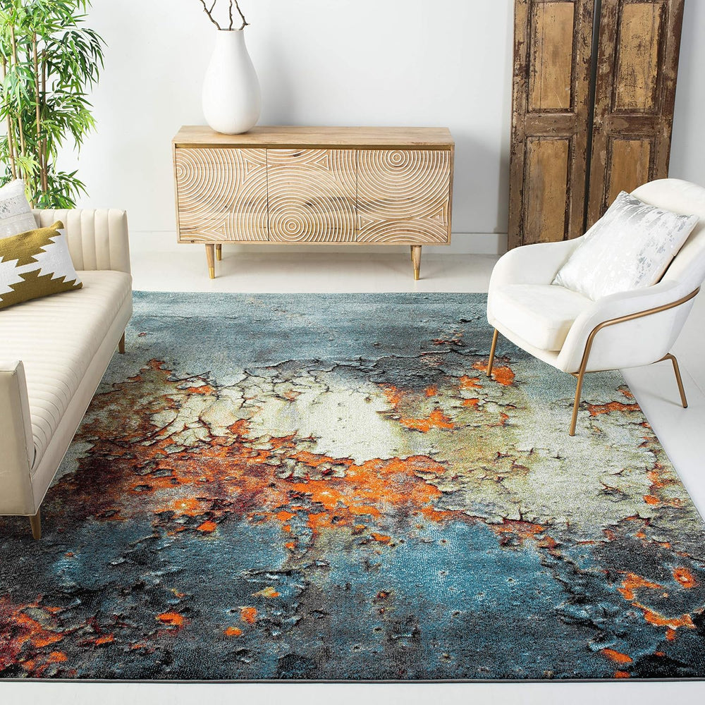 SAFAVIEH Glacier Collection Area Rug - 8' x 10', Blue & Multi, Mo...