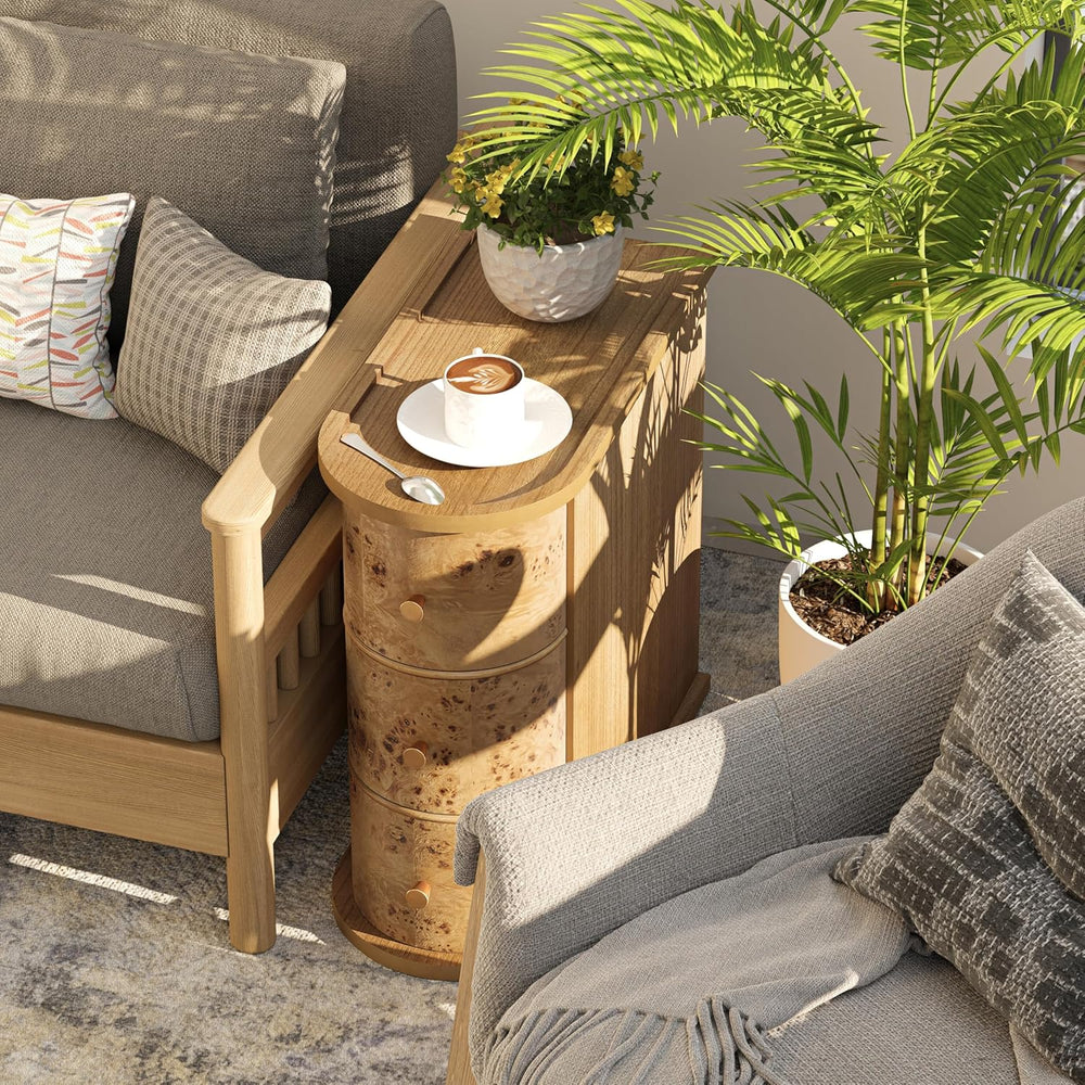 COZAYH 3-Drawer Wood Farmhouse End Table with Burl Finish, Narrow Rustic Sofa...