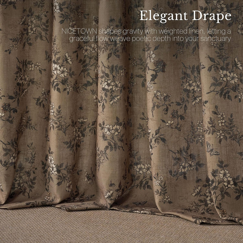 NICETOWN Vintage Floral Curtain & Drapes 84 Inches Long, W52 x L84, Khaki