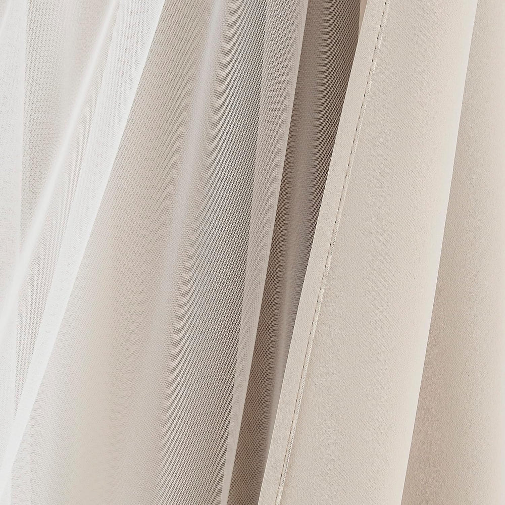 Bujasso Beige 90% Blackout Curtains with Sheer Overlay Mix and Match Double L...