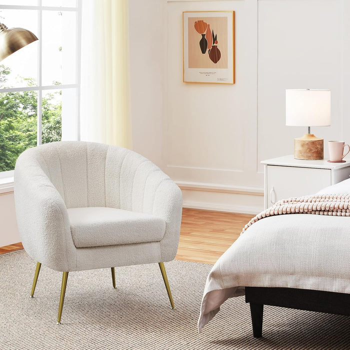 Yaheetech Barrel Accent Chair, Modern Cozy Vanity Chair, Ivory