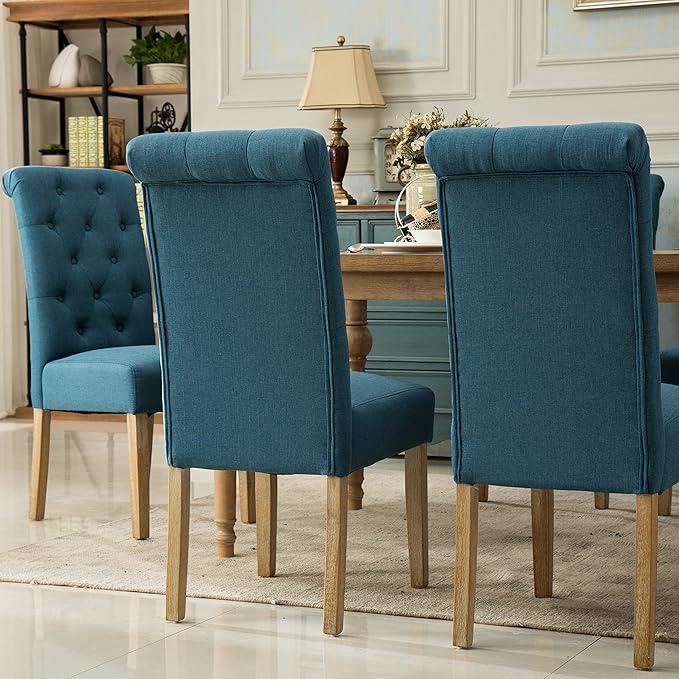 Roundhill Furniture Habit Solid Wood Tufted Parsons Dining Chair (Set of 2), ...